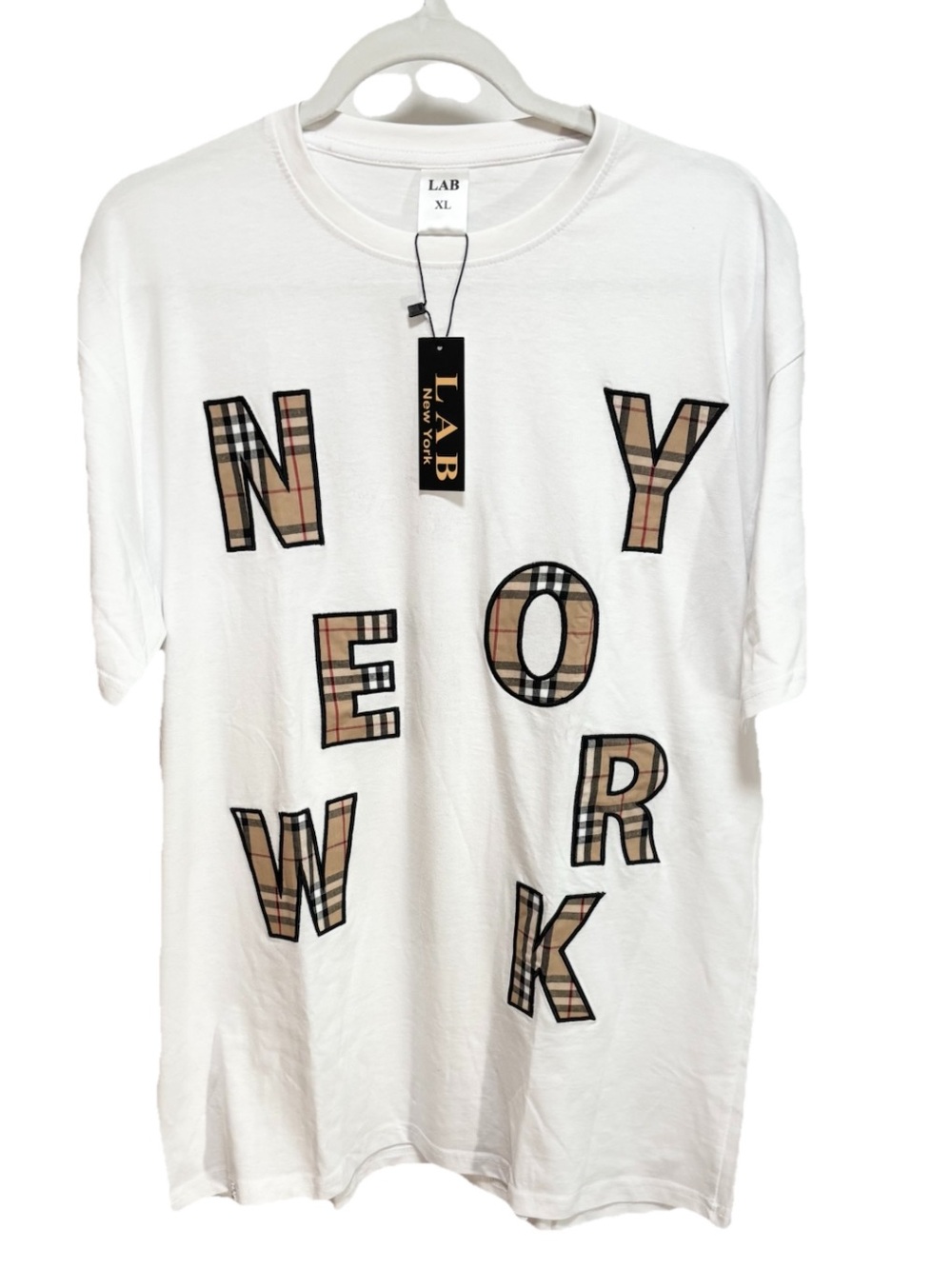 Lab NY New York plaid letter crew neck t shirt size XL